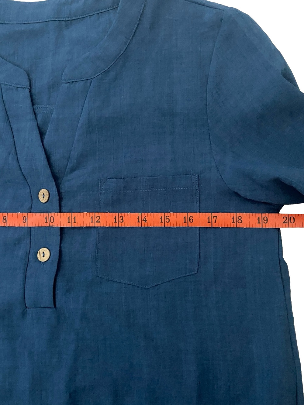 SHEIN Blue V-Neck Button Front Roll-Sleeve Blouse, Size M - Picture 7 of 8